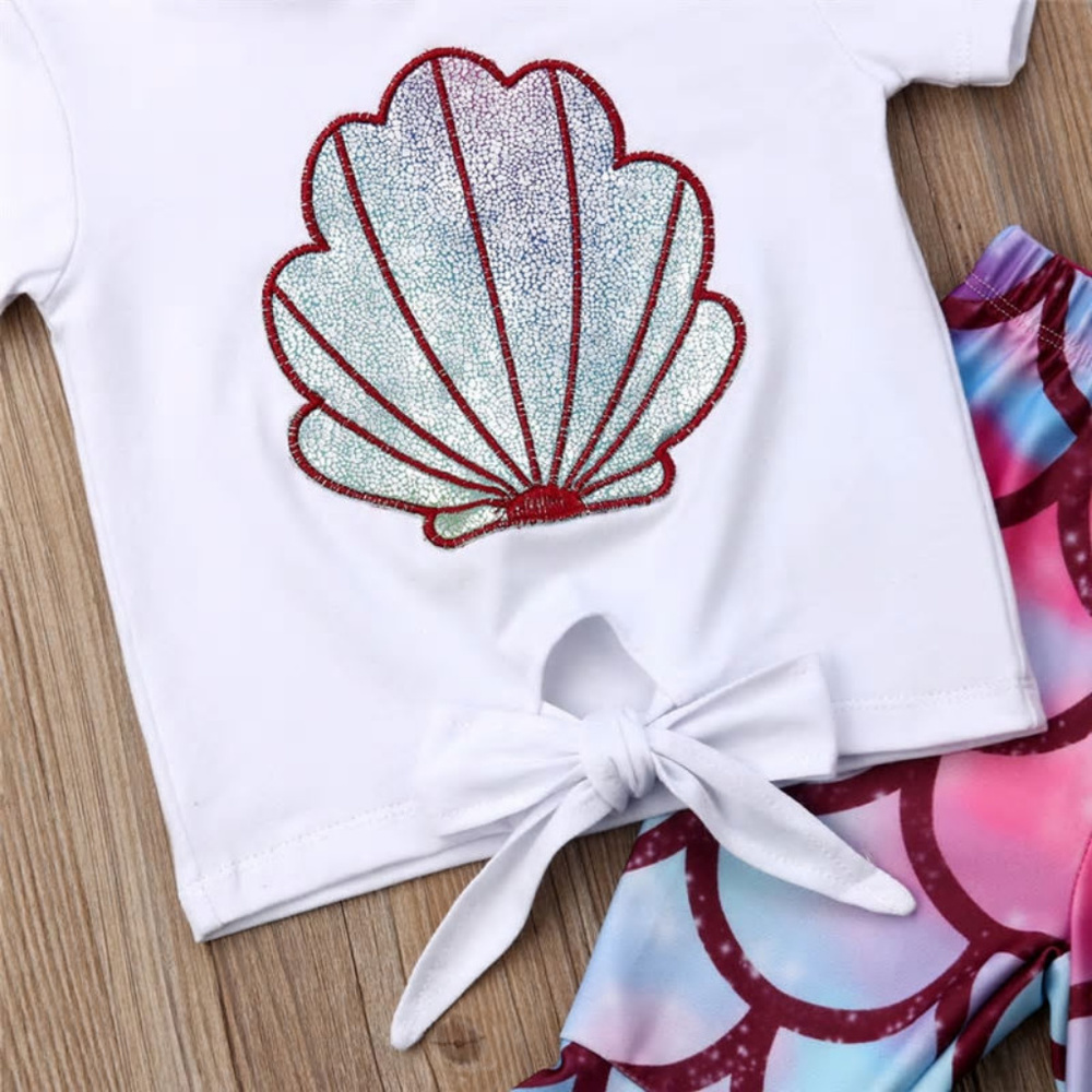 Silver Sea Shell Crop Top Mermaid Leggings Outfit - Picture 2 of 4